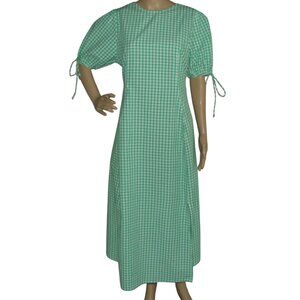 Influence Dress Womens 14 Midi green white gingham check puff sleeve lace up